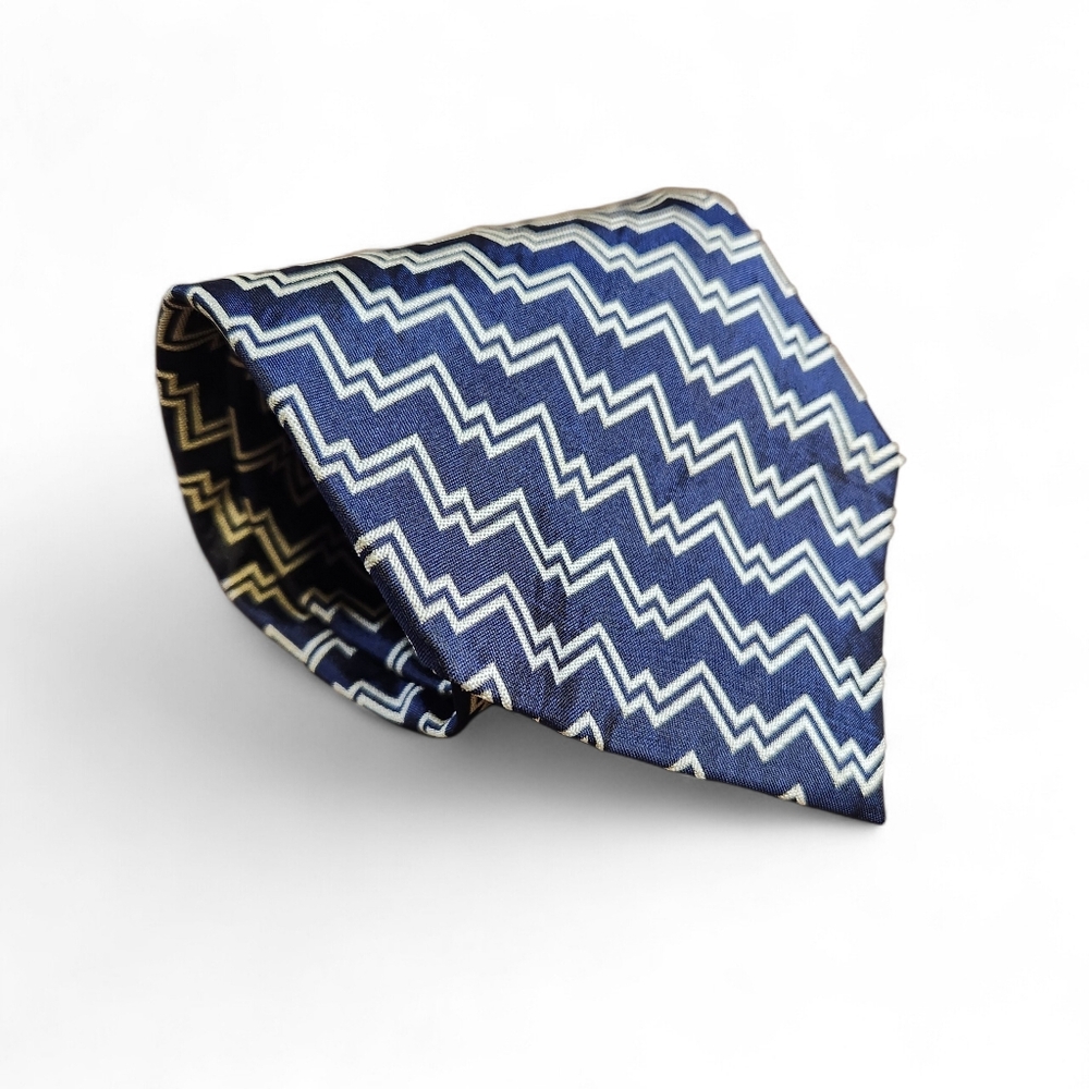 Ralph Lauren Men's 100% Silk Necktie USA Designer Geometric Blue Neck Tie Modern